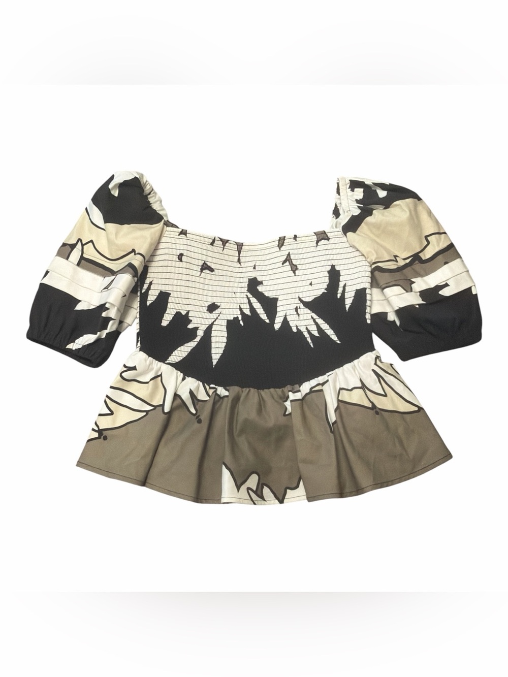 Autumn Adeigbo Floral Puff Sleeve Smocked Blouse Size 8